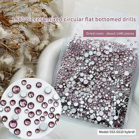 1440 stk. Runde Ikke-Hotfix Glitter Bling Manicure Strass Sølv Flatback Resin Rhinestones Lim På Perler Neglekunst Smykker DIY