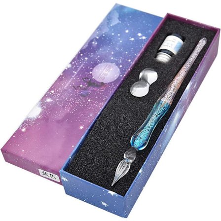 Käsintehty lasinen dippakynä-mustesetti, kristallikiiltävä allekirjoituspiirustuskalligrafia-kynä pullomusteella ja kynätelineellä - Gradientti 