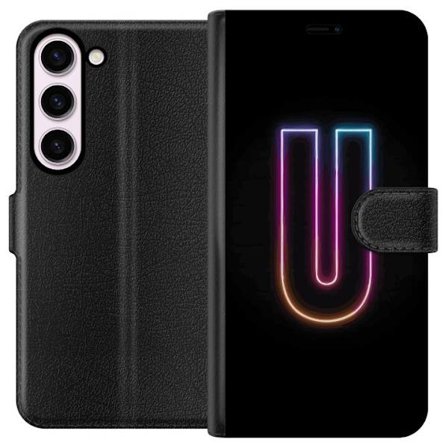 Kompatibel Tegnebogsetui til Samsung Samsung Galaxy S23 Minimalistisk neonbogstav U i farverig lyseffekt mod sort baggrund