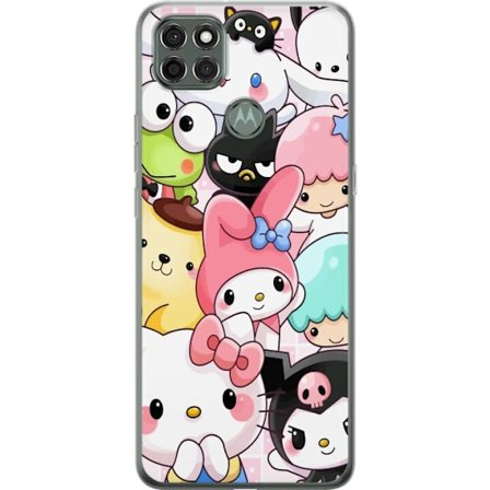 Kompatibelt Mobildeksel til Motorola Moto G9 Power Tett mønster av søte figurer med store øyne i ulike farger og uttrykk med LABUBU-tekst