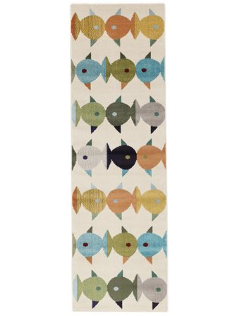 Piccolo Fugl Og Fisk Tappeto - Beige/Multicolore 80X250