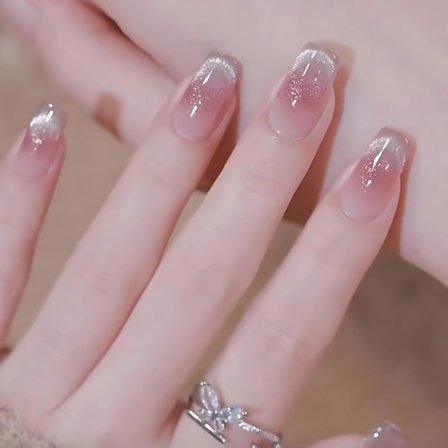 30 lyhyen neliön muotoisen tekokynnen setti, ranskalainen liukuväri vaaleanpunainen akryylikynnet kiiltävällä designilla, painettavat kynnet, 