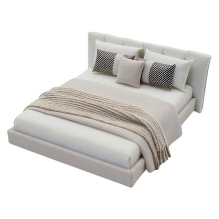 Miniature dobbeltseng i cremefarvet stil med sengetøj, soveværelsesmøbler, realistisk detaljeringsdesign til 1/20 dukkehuse, flerfarvet