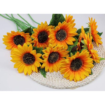 10 Solsikker Kunstige Blomster Realistiske Enkelt Stilk, Dekorative