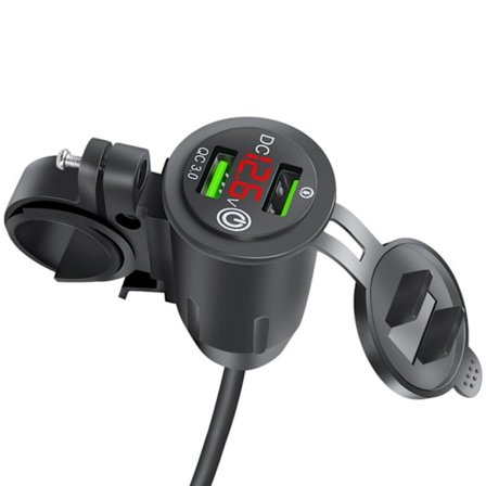 Dobbel QC3.0 USB motorsykkel-lader med berøringskontroll og spenningsovervåking Vanntett motorsykkel USB-lader for reise