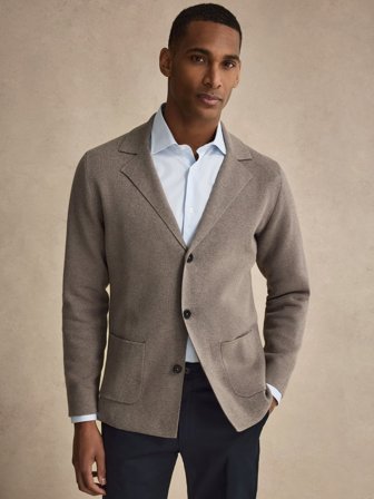 John Henric Men's Taupe Stricksakko Regular Fit Size S