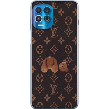 Kompatibel Mobilcover til Motorola Motorola Edge S Luksuriøst monogrammønster med knust bamse i mørk modeæstetik