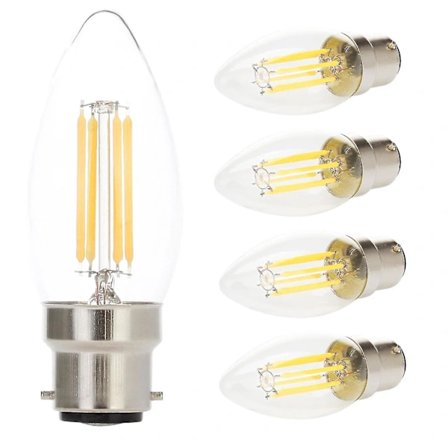 LED-lampor 4W B22 BC Dimbar LED-filamentljusstakar Varmvitt ljus