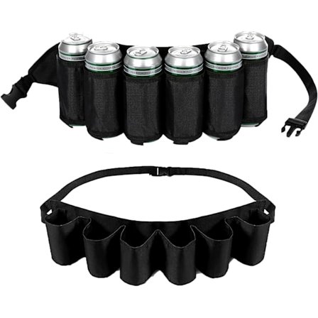 Ølbælte, ølbæltepakke, ølholder, kan bære 6 flasker øl eller drikkevarer, egnet til udendørs vandreture, cykling, karneval, sort justerbar