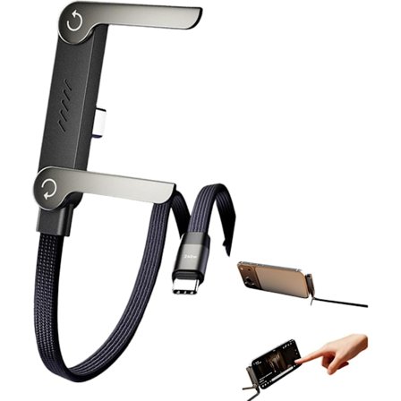 Vaakasuuntainen puhelinlaturi, 240 W pikalataus, 2-in-1 USB-C näkymätön laturi, 1,5 metriä pitkä kaapeli, sisäänrakennettu puhelinteline (yksiosainen 