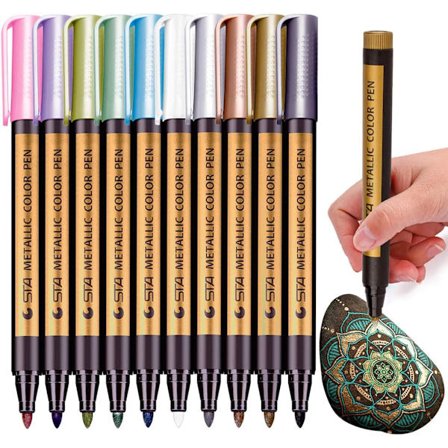 Metal tuschpen, sæt med 10 farvede malingstuscher, velegnet til