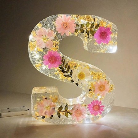 Blomsterharpiks natlampe, pressede blomsterharpiks bogstaver m/ LED lys gave til hende