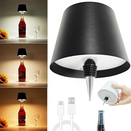 Trådlös LED Vinflasklampa (Svart) Svart