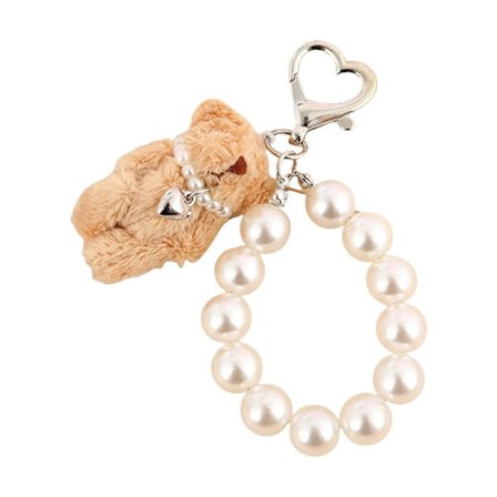 Yndig Plys Bjørn Nøglering Med Robust Perlekæde Perfekt Til Moderigtige Kvinder Damer Daglig Brug Afslappet Tøj hvid sløjfe