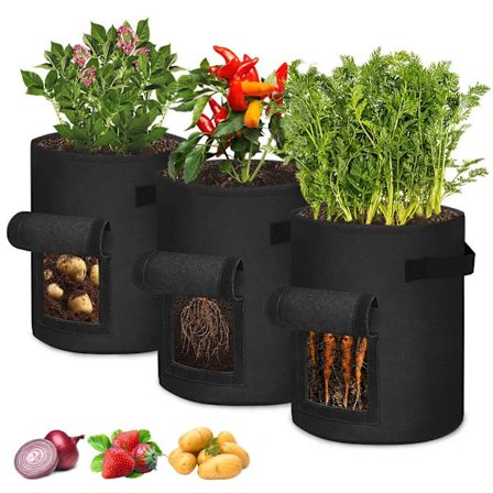 Blomsterpotter, sett med 3 40L potetsekker Non-woven planteposer 10 gallons Ф35cm, vanngjennomtrengelig, kan lagres for å spare plass