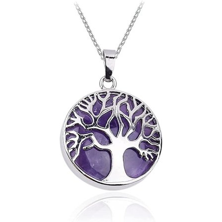 Ametist Kristall Healing Ädelsten Halsband, Acsergery Silver Tree Of Life Clear Healing Present
