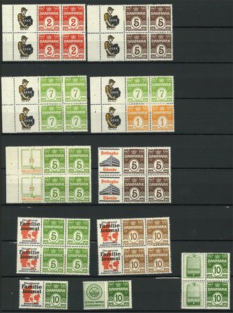 Danmark - Samling af reklamemærker på 1 A4 indstikskort