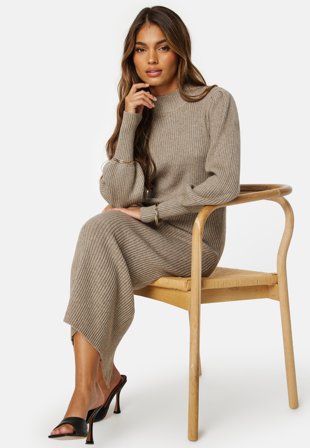 ONLY Katia Puff Long Slit Dress Walnut Detail:W. Mel Klær