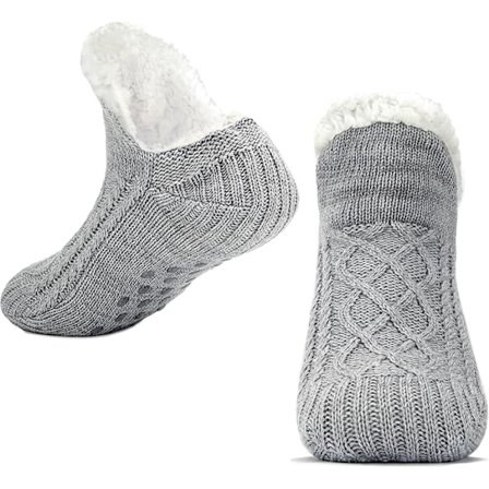 Varme hjemmesko til kvinder og mænd - Varme, skridsikre, strikkede, tykke, forede, hyggelige vinter hjemmesko, velegnet til hjemmet, grå