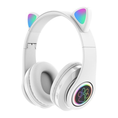 Hörlurar Bluetooth LED Wireless Cat Ear Vikbara hörlurar Trådlösa Bluetooth Luminous Music Hörlurar med justerbar mikrofon vit