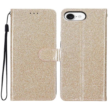 Plånboksfodral med glitter för iPhone 16e, reptåligt läderskydd med stativ