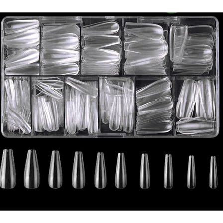 500/kartong genomskinlig falska nagelplåster genomskinlig nagelförstärkning (lång balett nagelbit)
