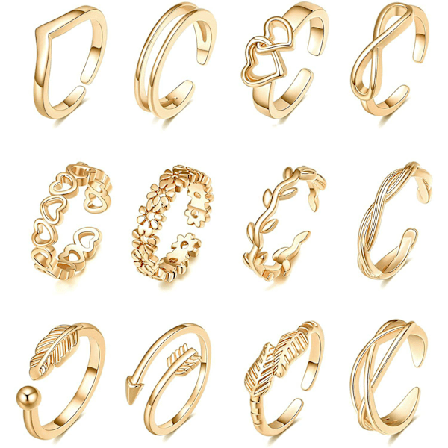 12 stk Blomstpilringer Mote Alloy Fjær Smykker Fot Ring for Kvinner Tenåringsjenter Kjæreste gold