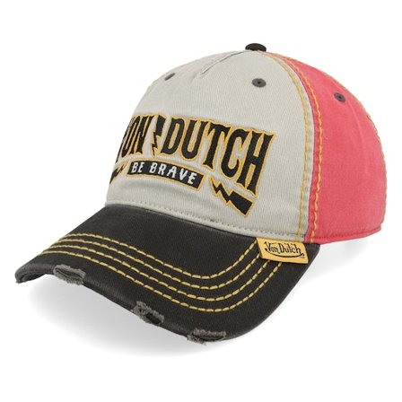 Von Dutch - Grey unconstructed Czapka Z Daszkiem - Distressed Embroider White/Black/Red Dad Cap @ Hatstore