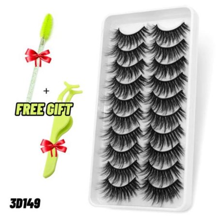 10-par falske øjenvipper - 3D faux mink (3D-149) +Gave