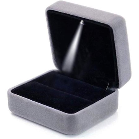 (Grå) Fløjlsringæske med LED-lys Ringæske til bryllup, frieri, forlovelse