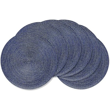 Runde flettede bordskånere 15 tommer runde bordskånere til spiseborde Polypropylen vævet varmebestandige bordskånere sæt med 6 (ægte blå)