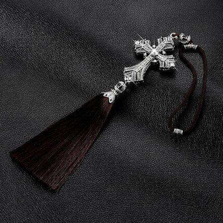 Vintage Rhinestone-Inlagd Kors med Fransar - Kristligt Bilhänge Dekoration Amulett
