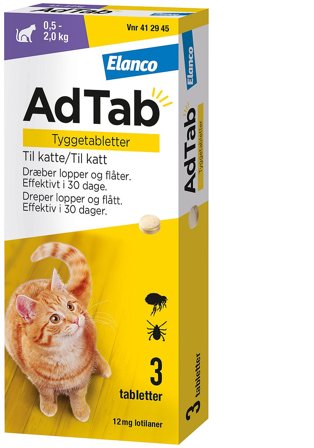 AdTab AdTab til Katte 3-Pak 0.5-2.0 kg 12 mg, Medicin & Pleje, Håndkøbsmedicin, Håndkøbsmedicin Til Dyr
