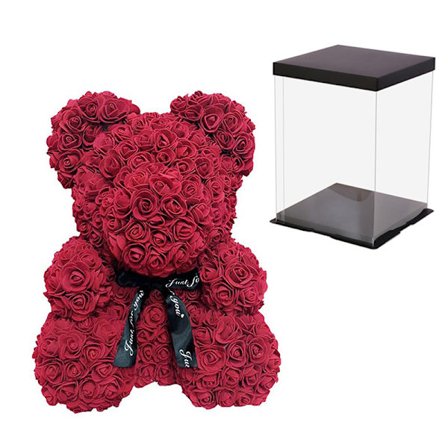 Ruusu Karhu Ruusu Kukka Nalle Vuosipäiville Syntymäpäiville Häihin Morsiusjuhliin Tyttöystävälle Vaimolle Äideille Viininpunainen ja laatikko