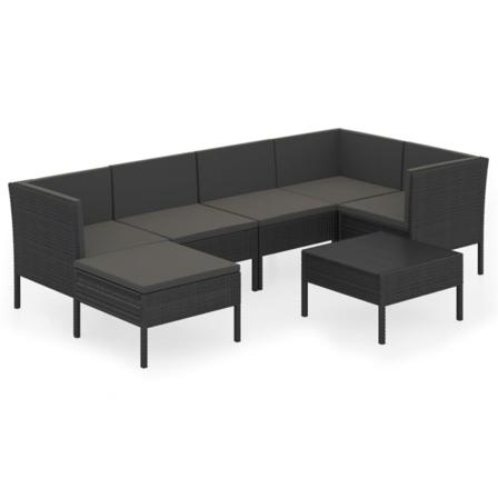 Vidaxl Loungegrupp För Trädgården Med Dynor 7 Delar Konstrotting Svart