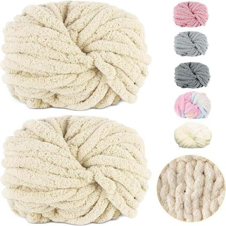 500g (250gx2) Chunky Garnboll ca 54m Chenille Chunky Pälsgarn Mjuk Ull Chunky Garn Mjukt Stickgarn för Virkade Filtar Halsdukar Hattar beige