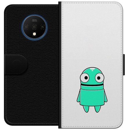 Kompatibel Tegnebogsetui til OnePlus OnePlus 7T Turkis tegneseriefigur med store øjne og en glad personlighed i enkel illustration