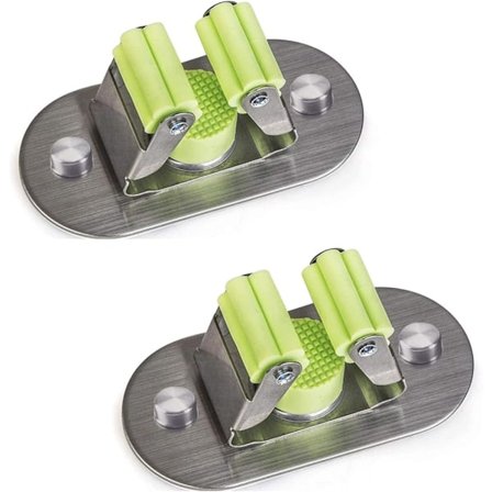 Multifunktionel Vægmonteret Moppeholder, Skrueboring og Selvklæbende Moppe Kost Holder, 304 Børstet Rustfrit Stål til Ophængning af Værktøj, 2 Stykker