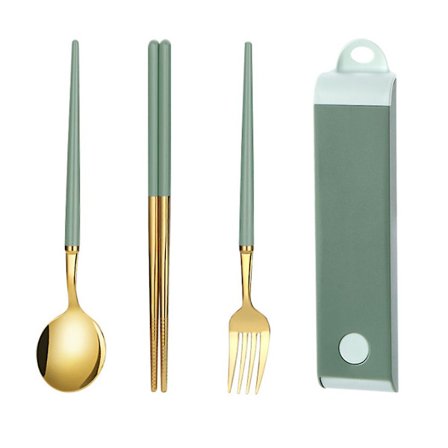 Gjenbrukbart reisesett med bestikk i rustfritt stål med etui, bærbar matboks for camping og kontor