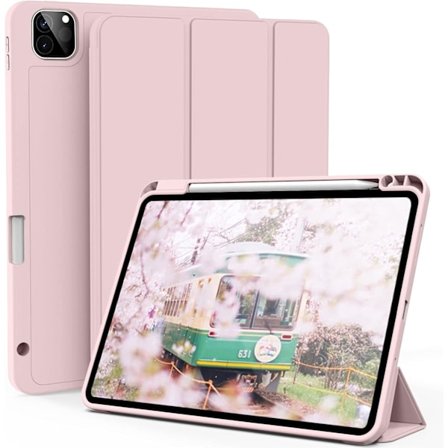 Rosa, Beskyttende deksel for iPad Pro 11-tommer (18/20/21/22), med pennholder, Ultratynt Tri-fold Smart Cover, Støtter Penn C