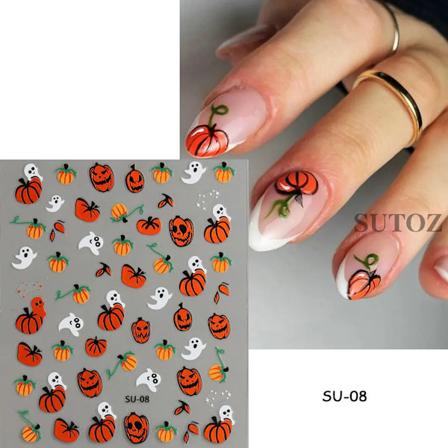 5D Röd Ond Ögonklistermärke Nagelsticker Präglad Halloween Dekoration Blod Spindel Design Centipede Skorpion Manikyr Slider LEB5D-K257 SU-08
