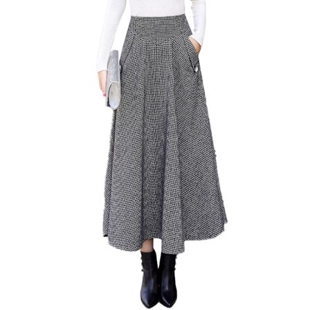 Høyt liv, vinter- og høstskjørt i ullruter, A-linje, lang