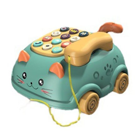 Babytelefon Legetøj Tegneserie Lyd Lys Forældre Barn Interaktiv Læring Sød Kat Ansigt Telefon Legetøj Grøn