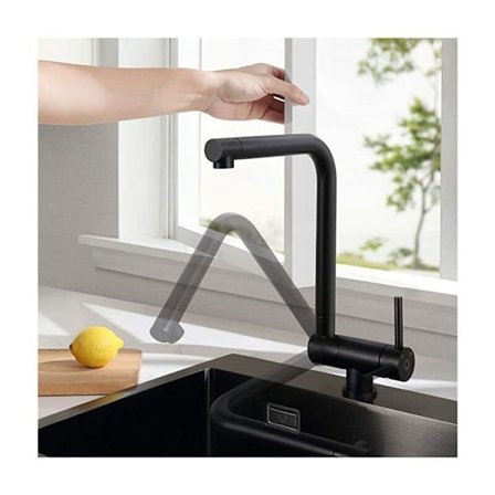 Sort køkkenhane, under vinduet pull down køkkenarmatur, fleksibel