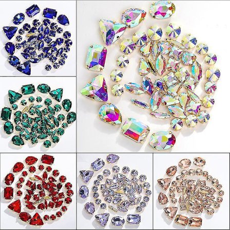 50 stk Blandede Former Sy-På Glas Rhinestones Guld Klo Krystal