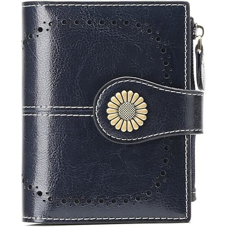 Bifold pung kortholder ægte læder RFID-beskyttet pung til kvinder med 16 kortlommer mørkeblå