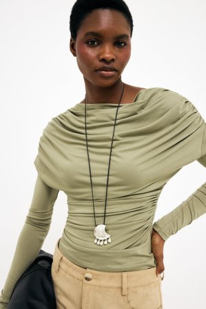 NA-KD Soft Line Long Sleeve Draped Top - Langærmede t-shirts - Grøn - M