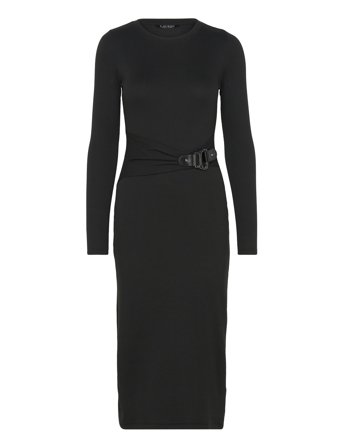 Buckle-Trim Cotton-Blend Knit Midi Dress Knælang Kjole Black Lauren Ralph Lauren