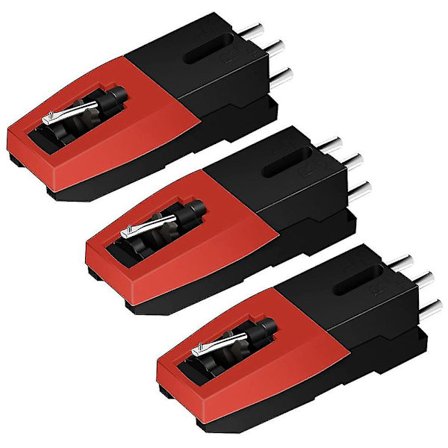 3 stk platespillerpatroner med LP-vinyltilbehør til grammofoner