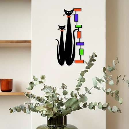 Fargeblokkert Katt Familie Jern Veggdekor - Picasso-Stil Katteelskers Myke Møbler